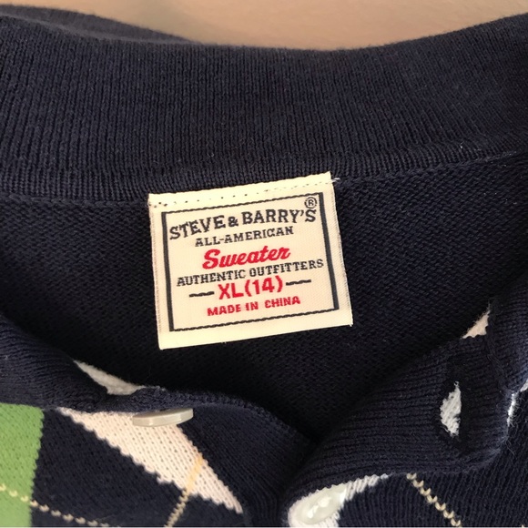 STEVE & BARRY ALL-AMERICAN - 2 Boys Argyle Blue & Green Short Sleeve Sweaters - Picture 2 of 14